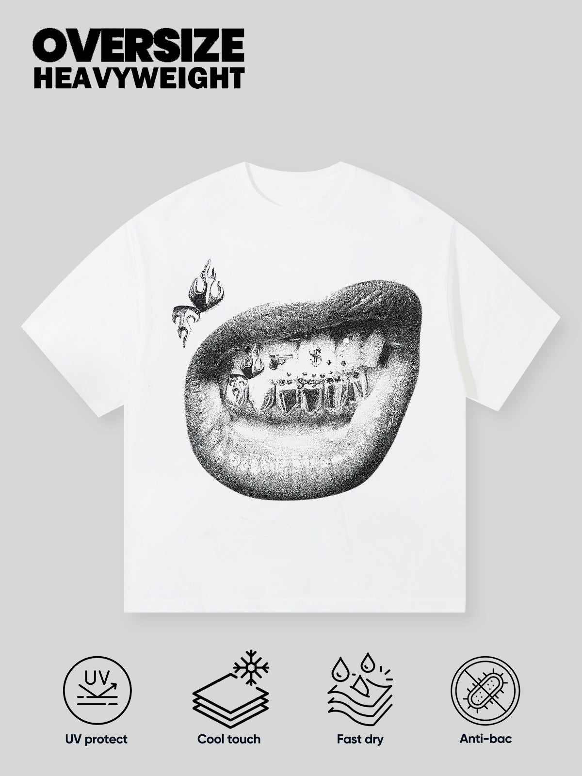 BOUNCE BACK© Personalized Lip and Tooth Patch White Print T-shirt