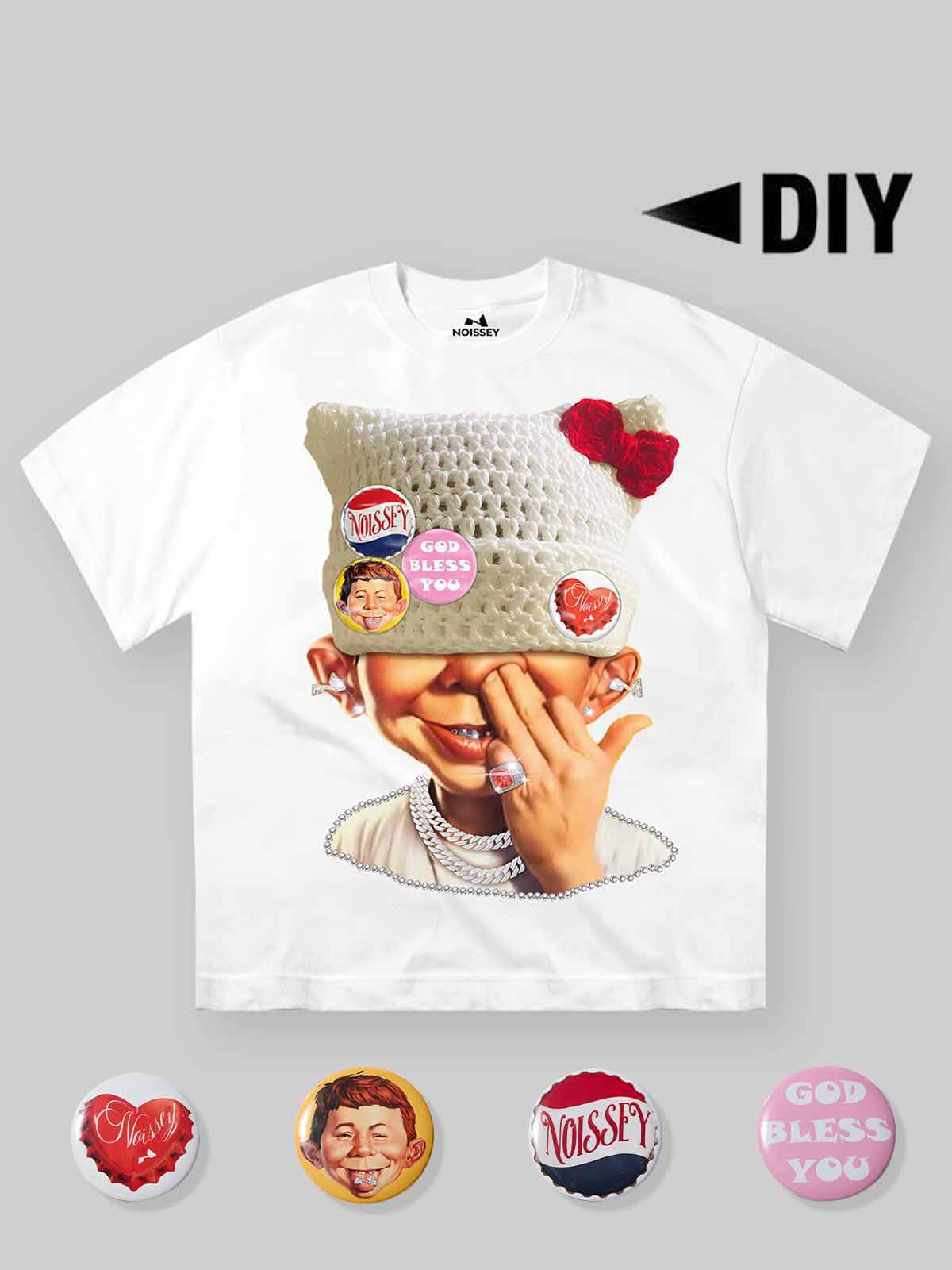 Badge DIY! bad boy's woolen hat print T-shirt