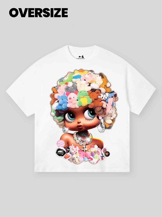 Noissey Calorful Plush Doll Head Cover Cartoon girt Print T-shirt