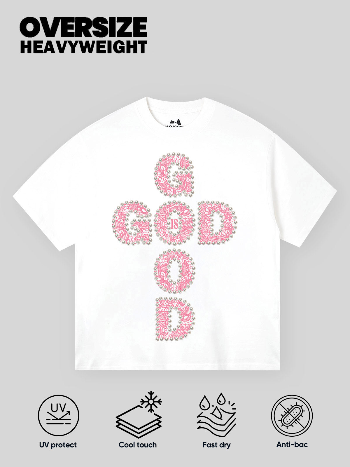 GOD IS GOOD! Lace Pearl Edge Printed T-shirt