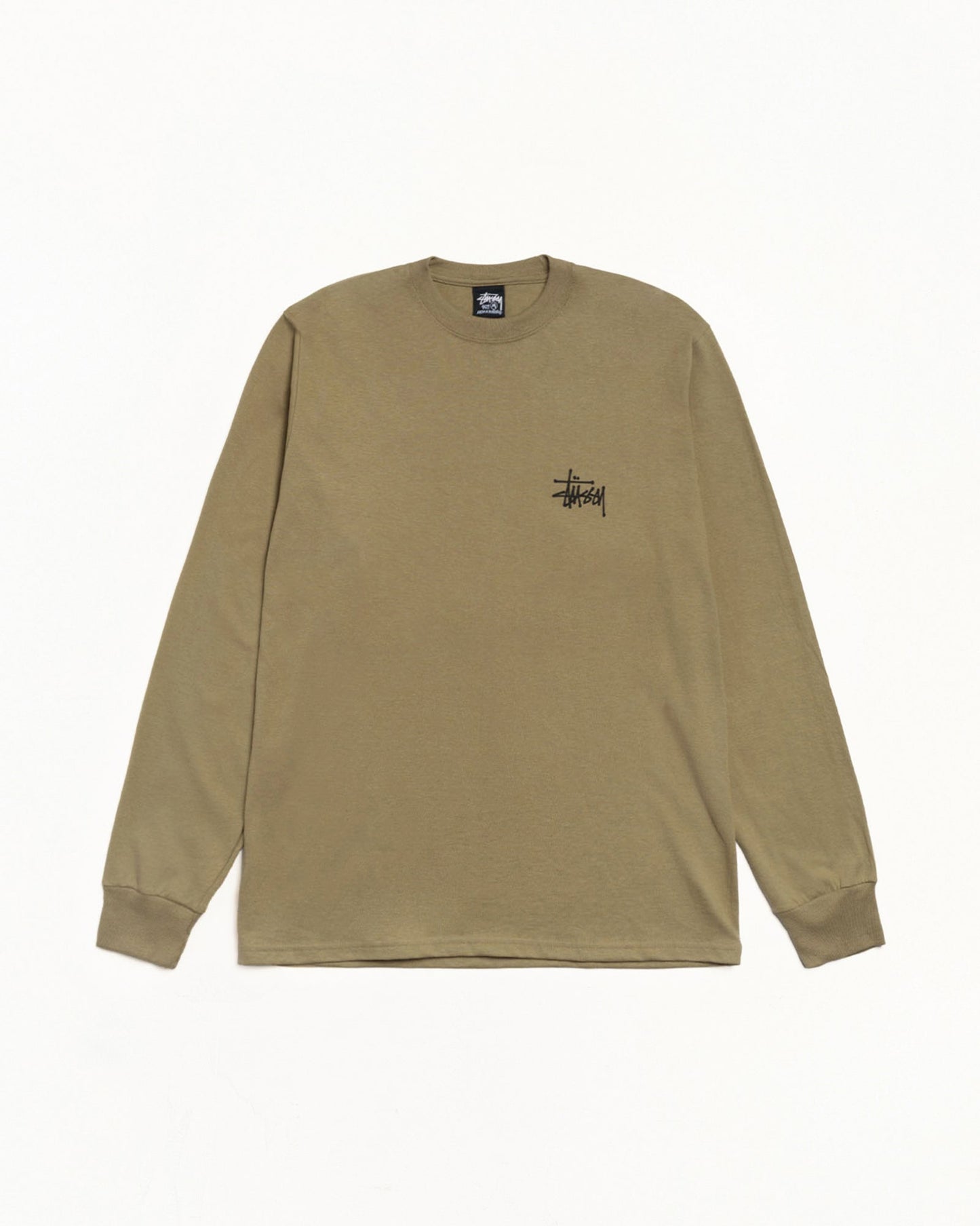 Basic Stussy Ls Tee Mens Long Sleeve In Army | hero:main:collection:new-arrivals,shirts,tops-shirts,all,tees,outerwear,denim,knits,accessories,sunglasses,hoodies,sweats,mens-hoodies-sweatshirts,shorts,pants,bottoms