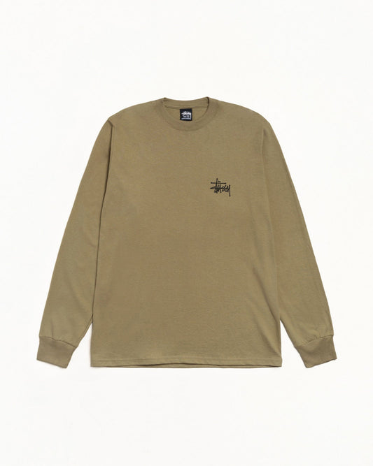 Basic Stussy Ls Tee Mens Long Sleeve In Army | hero:main:collection:new-arrivals,shirts,tops-shirts,all,tees,outerwear,denim,knits,accessories,sunglasses,hoodies,sweats,mens-hoodies-sweatshirts,shorts,pants,bottoms