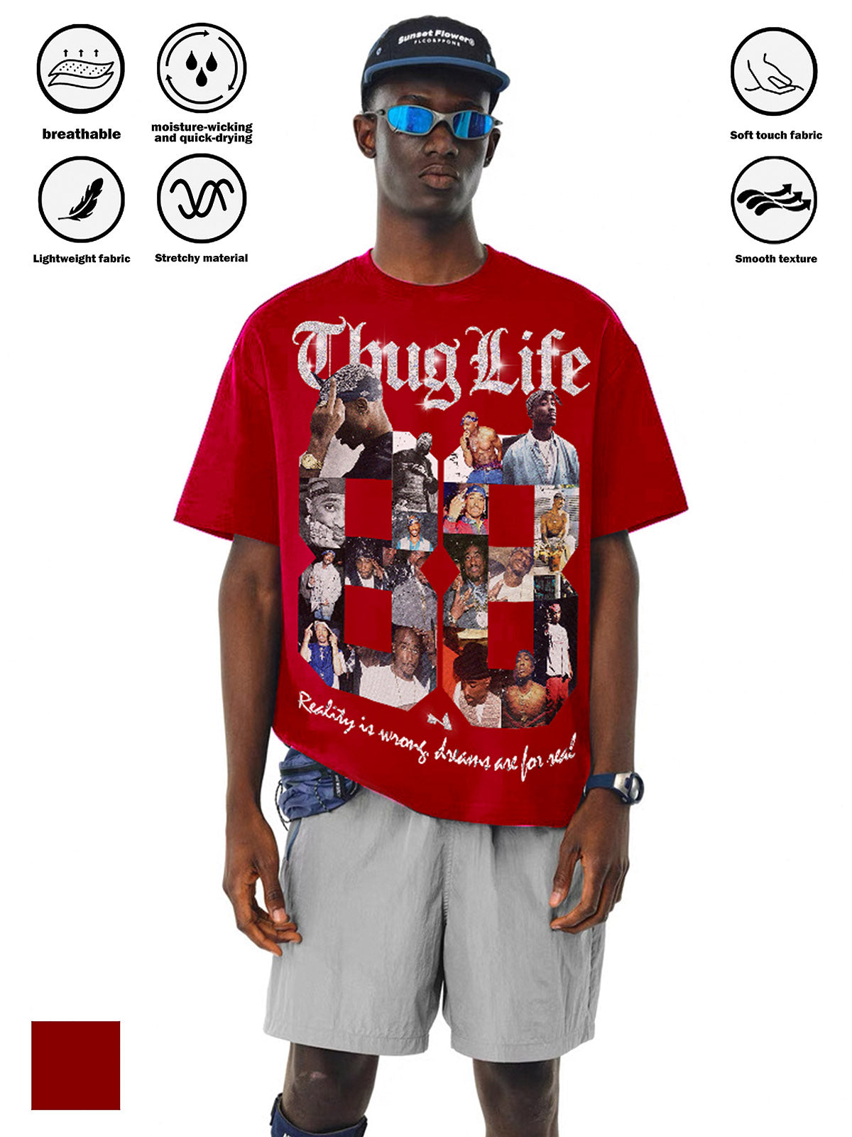 Light Outdoor Sports T-shirt with "Thug Life" Digital Print