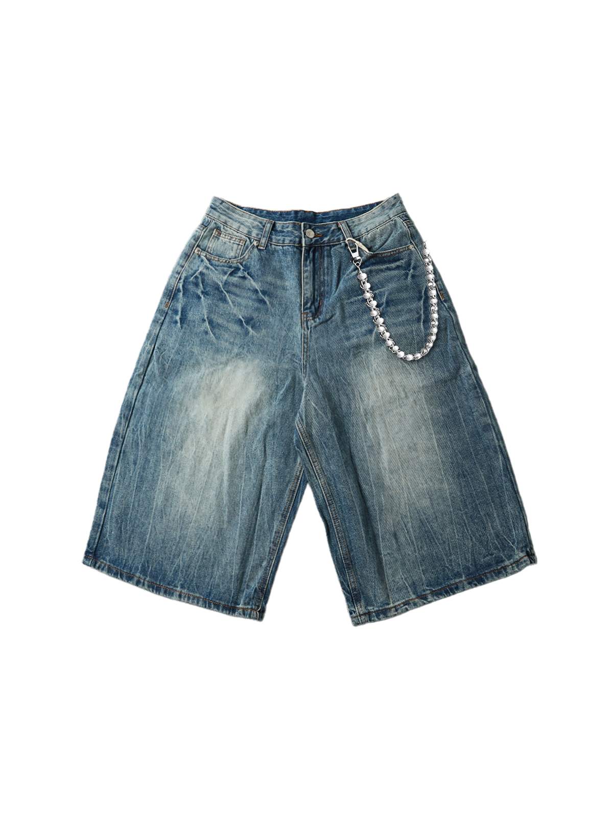 NOISSEY Vintage Distressed Denim Shorts with DIY Pearl Chain - Onyx Black & Heritage Blue