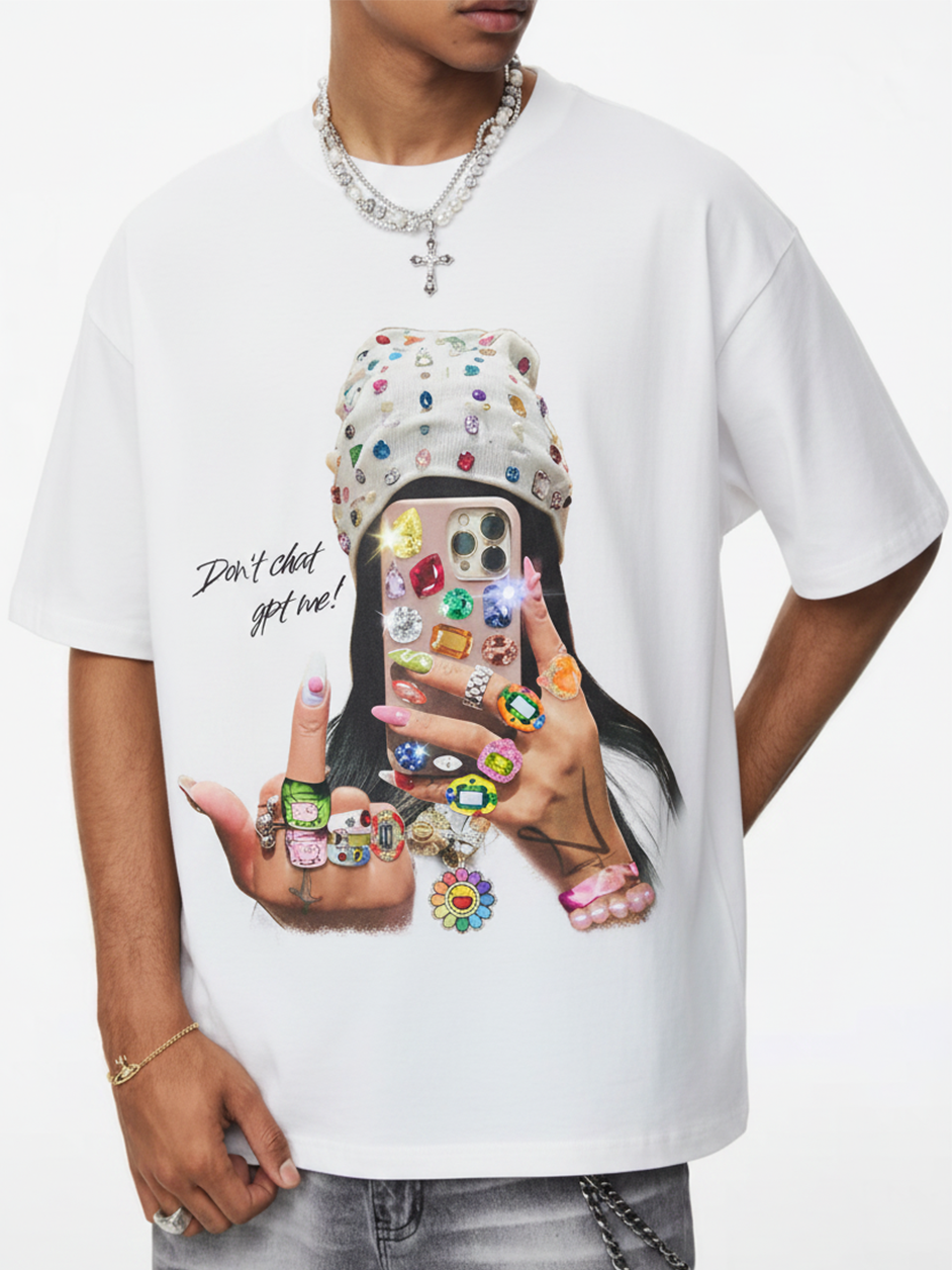 NOISSEY "Don't ChatGPT Me" Mirror Selfie T-Shirt - White 255G Heavyweight Oversized Fit