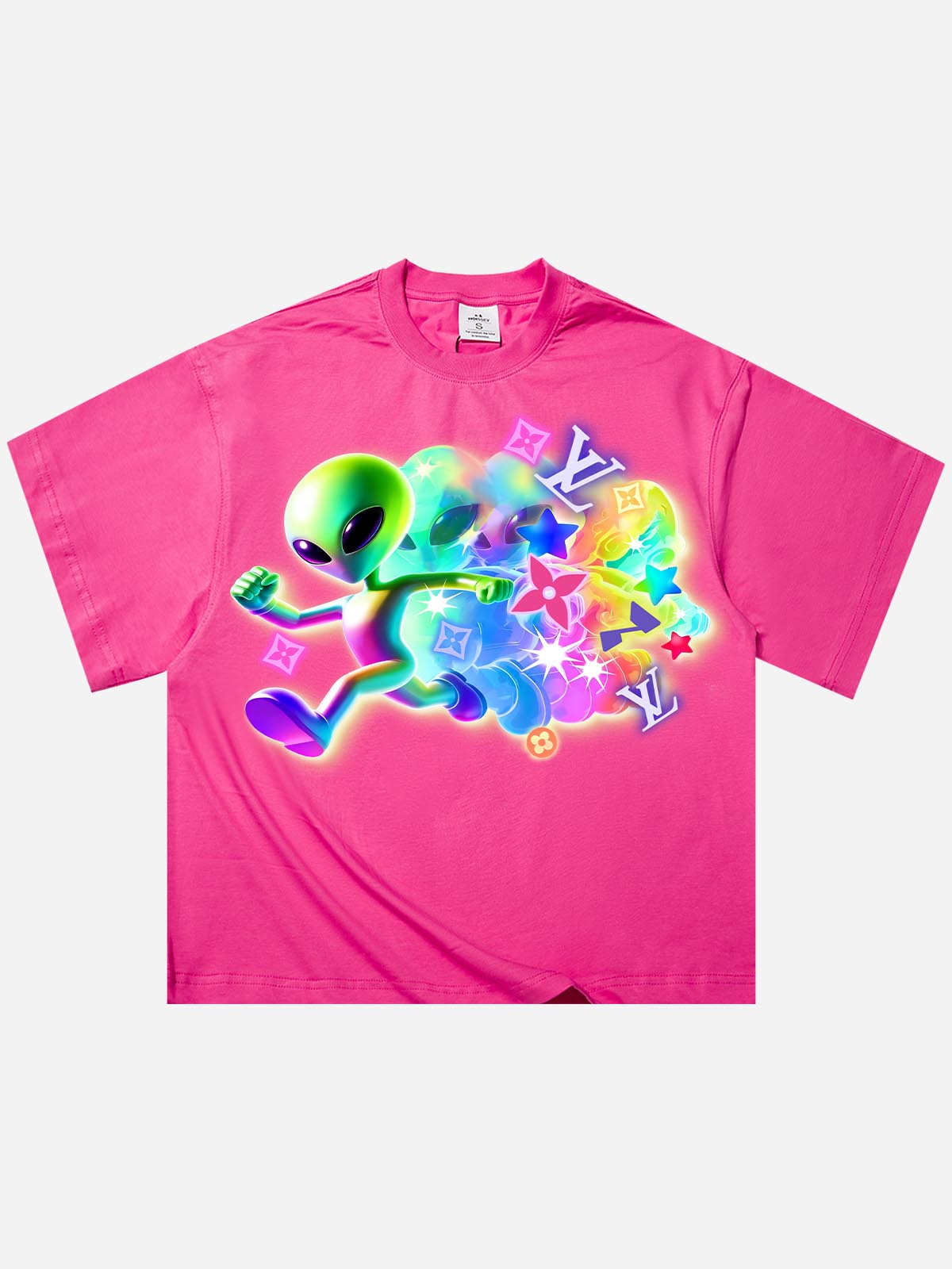Running Rainbow-Colored Alien Pink Boxy Oversized T-shirt