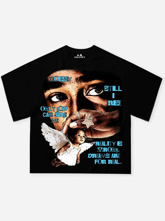 NOISSEY "Only God Can Judge Me" Immortal Legend Faith Angel Art Print Heavyweight T-Shirt - Pitch Black