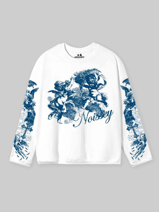NOISSEY "Blue Cherubs" Boxy Heavyweight Art Long Sleeve - Cloud White