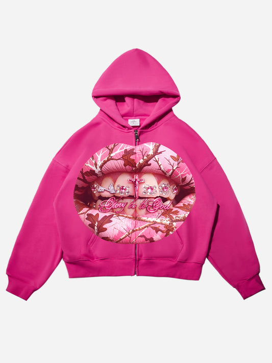 Pink Real tree Artistic Camouflage Print Warm Hoodie