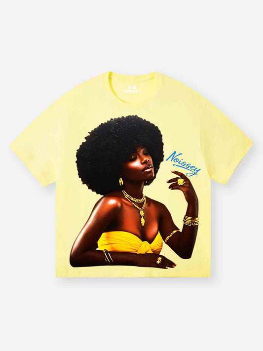 Charm Queen Art Painting Style Lemon Yellow Print T-shirt