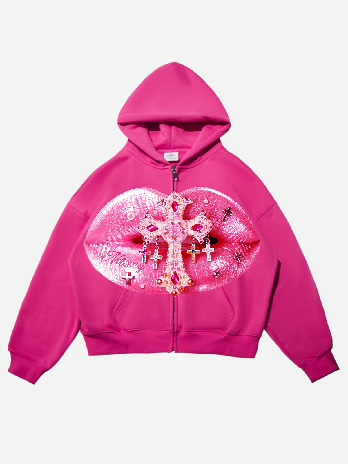 Romantic Pink Cross Lips Print Hoodie