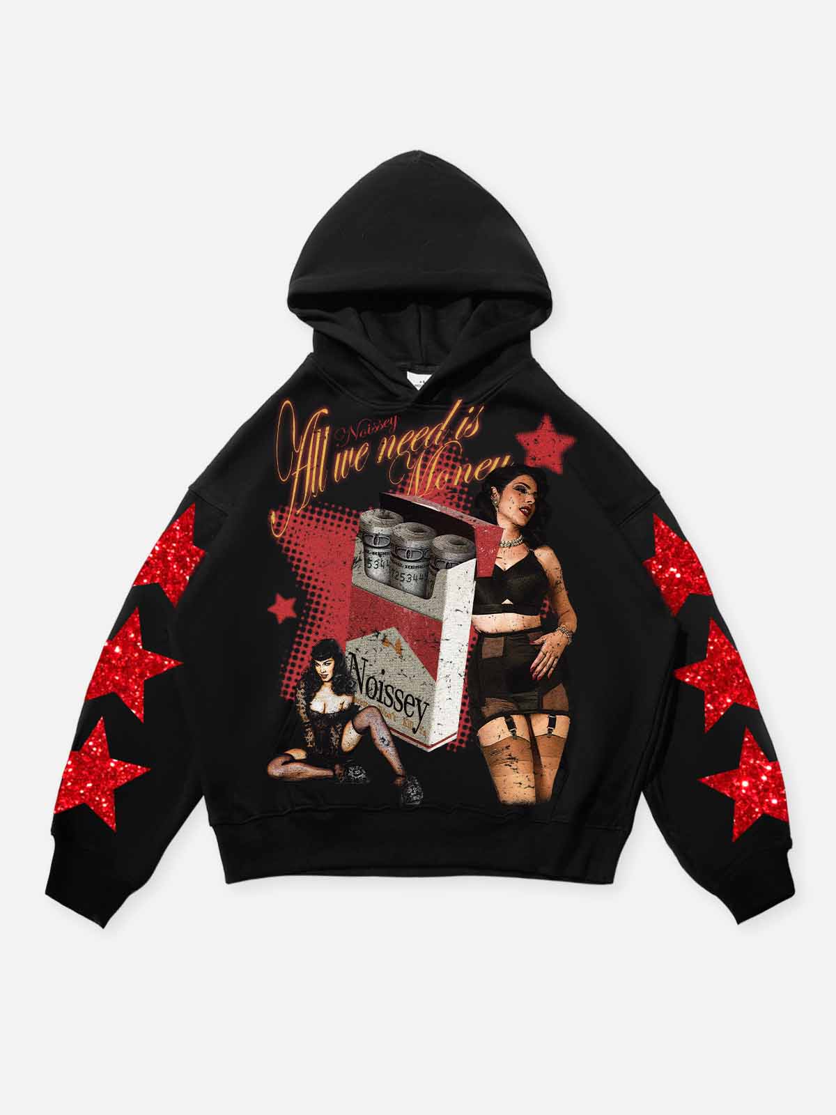 All we need is money! Red glittering diamond tech-fabric hoodie