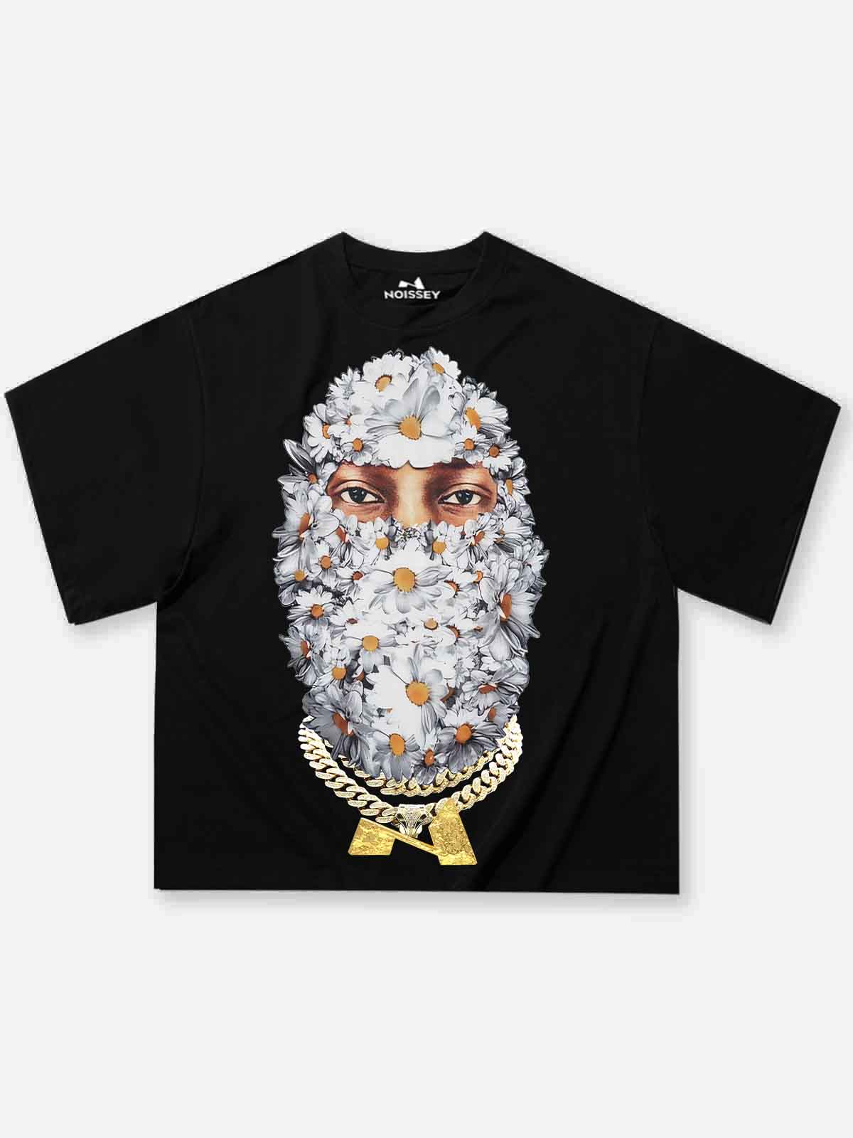 Daisy Flower Balaclava Black Print T-shirt