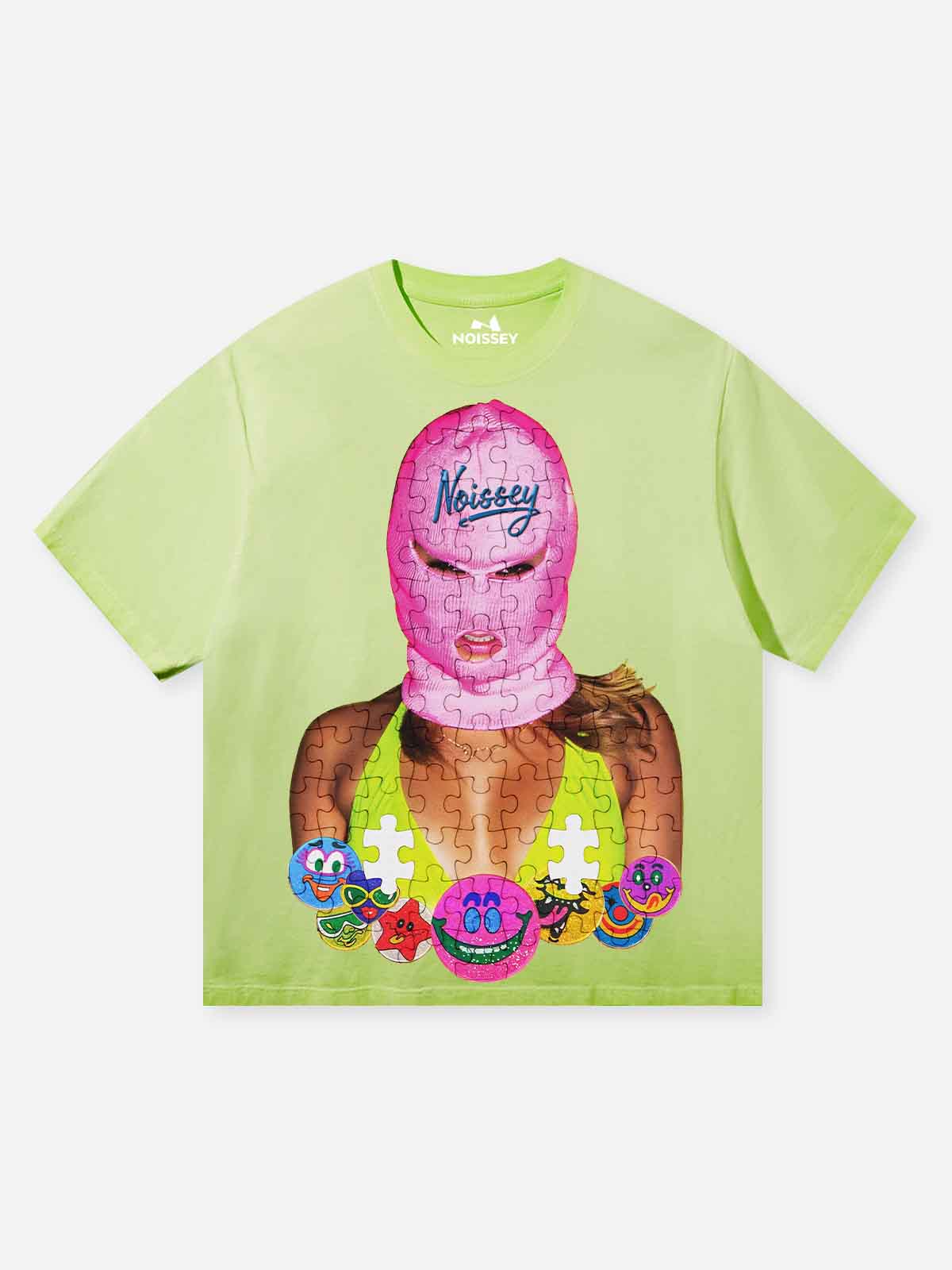 Puzzle-style balaclava printed washed T-shirt