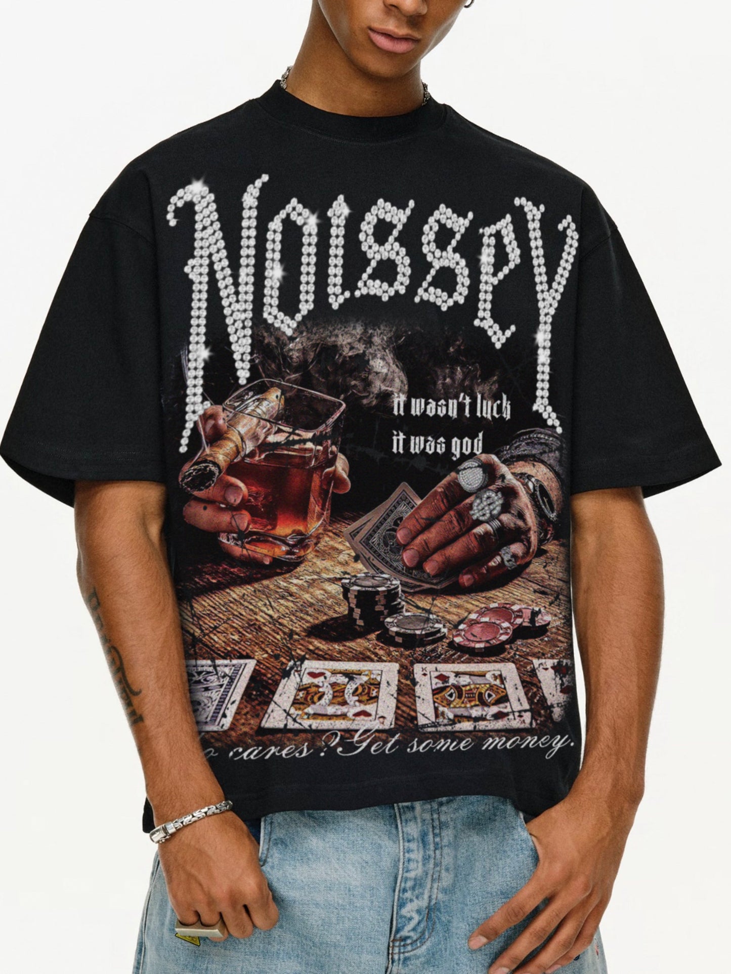 Boxy Oversized T-Shirt "WHO CARES? GET SOME MONEY"