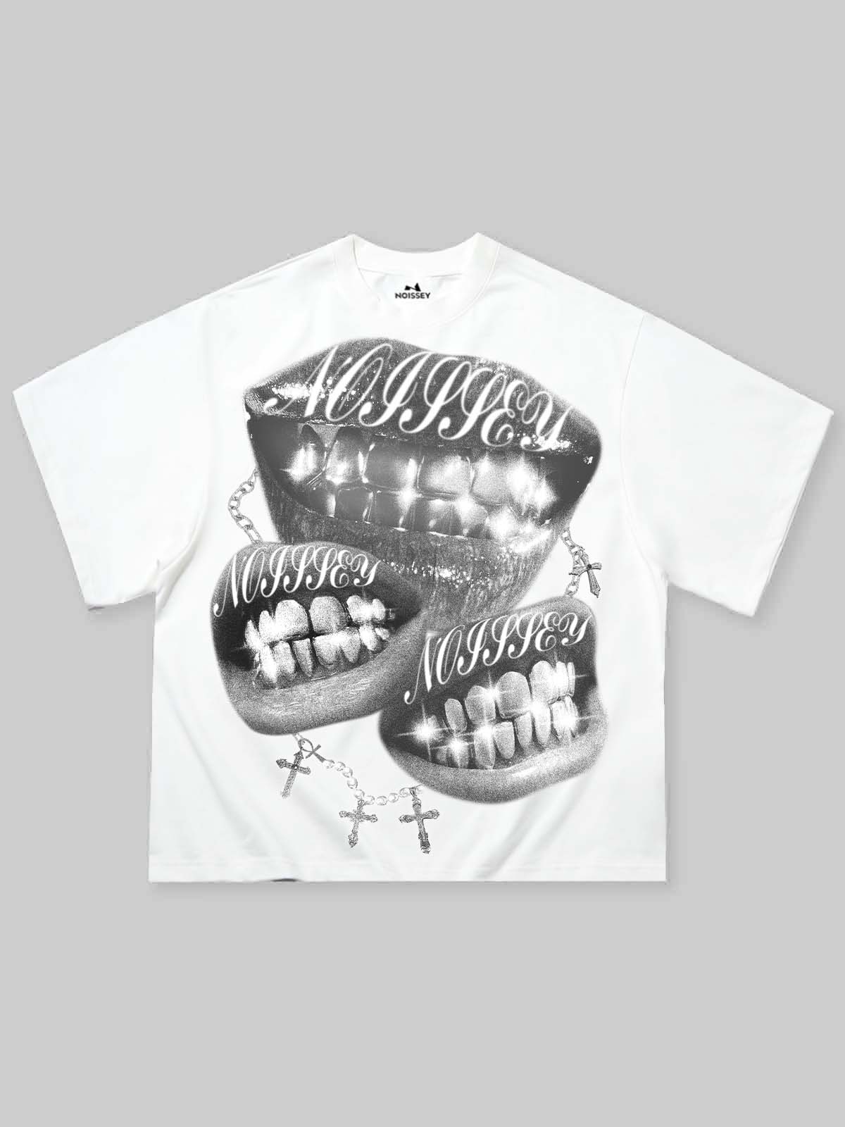 Boxy oversized T-shirt Retro Black and White Monochrome Grills Print