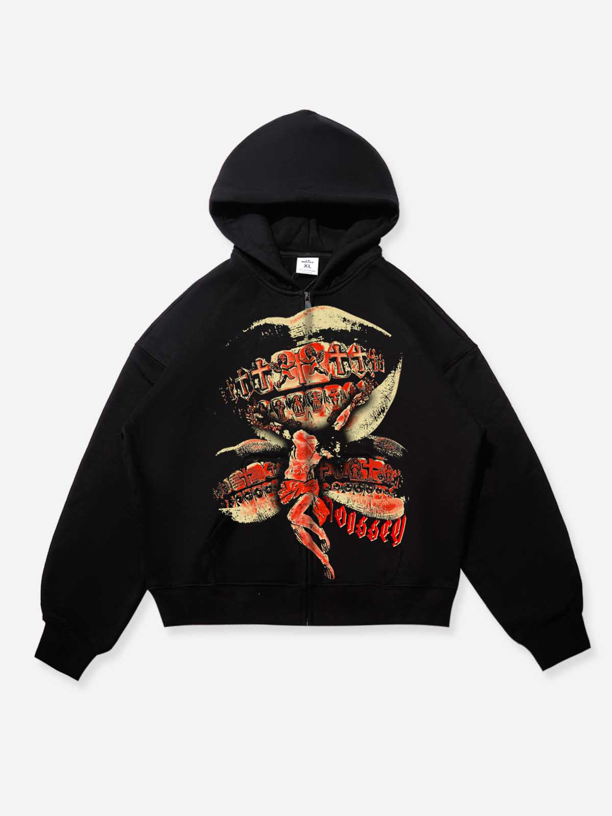 HOLY GRIND Vintage Wash Print Black Hoodie