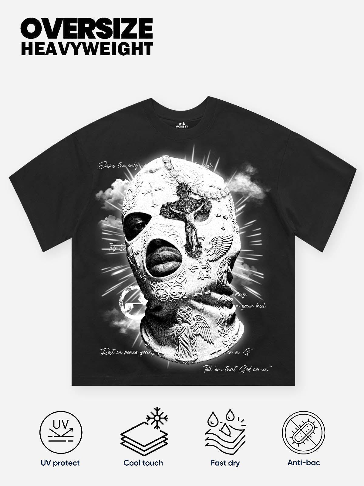 Religious Cross Embossed Balaclava Print T-shirt