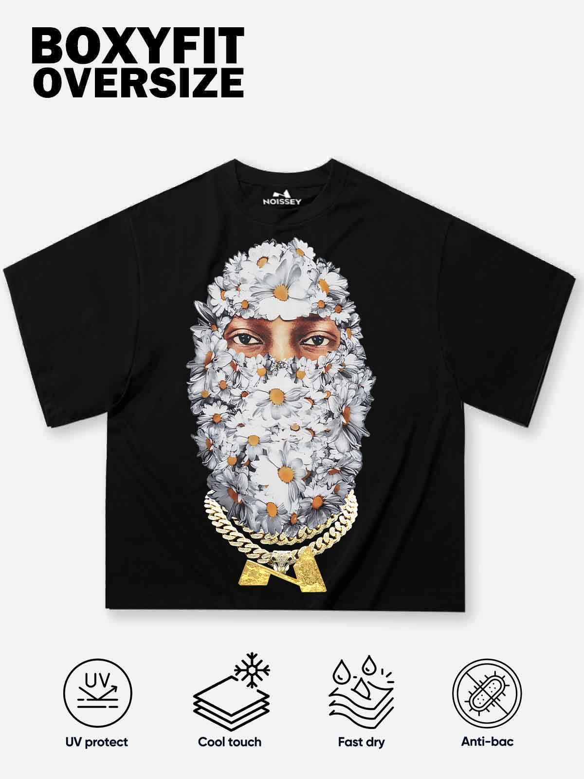 Daisy Flower Balaclava Black Print T-shirt