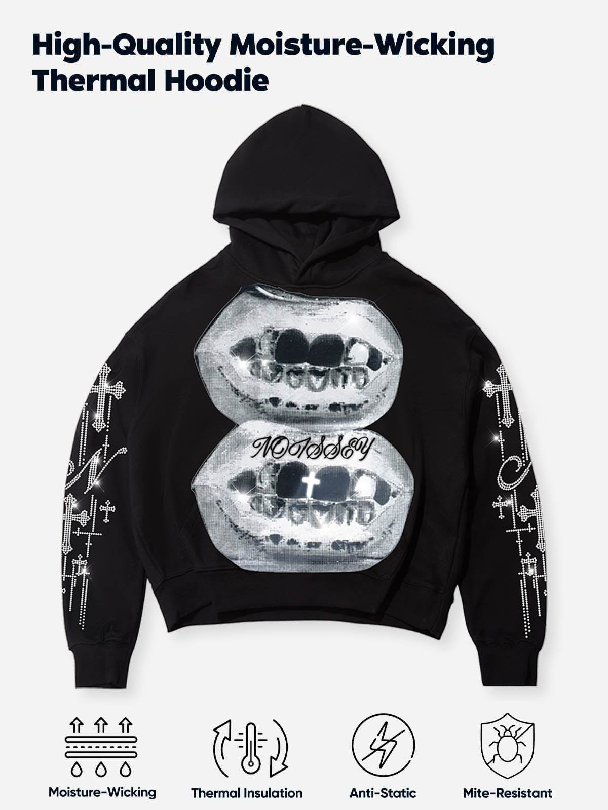 Black & White Negative Double-Lip Meteor Cross Diamond Tech Fabric Hoodie