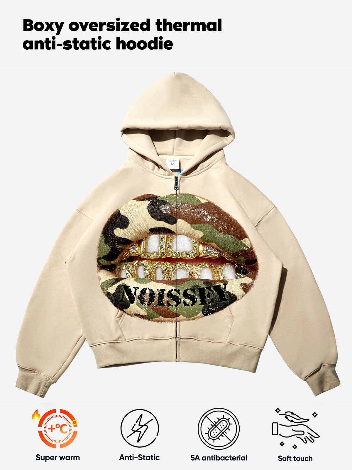 Camouflage Lips Gold Grills Shell-colored Warmth-keeping Hoodie