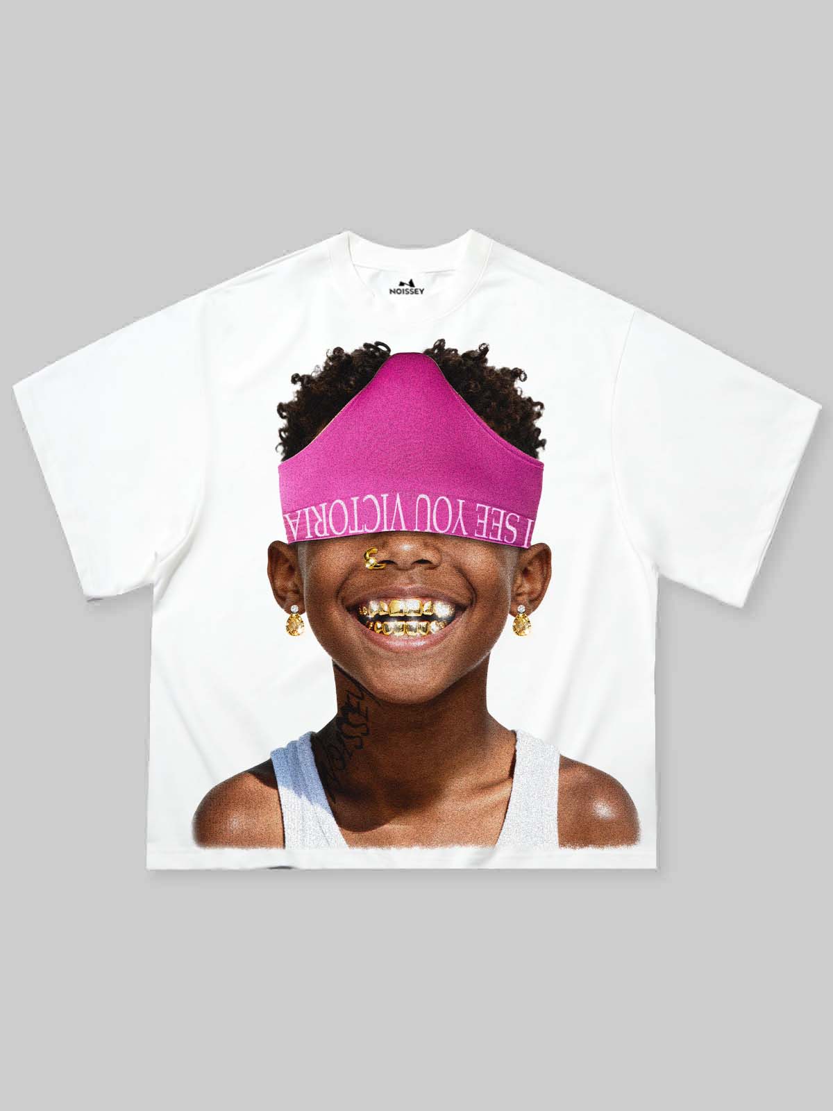 Boxy Oversized T-Shirt with Funny Child Portrait Print