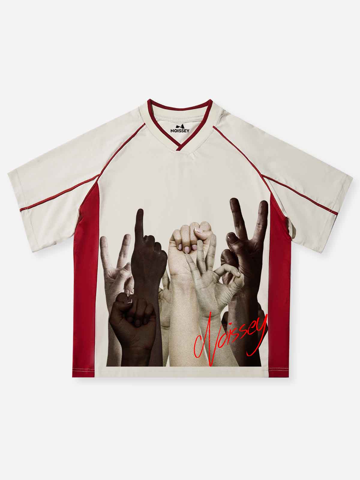 Celebratory Victory Gesture College-Style Print T-shirt