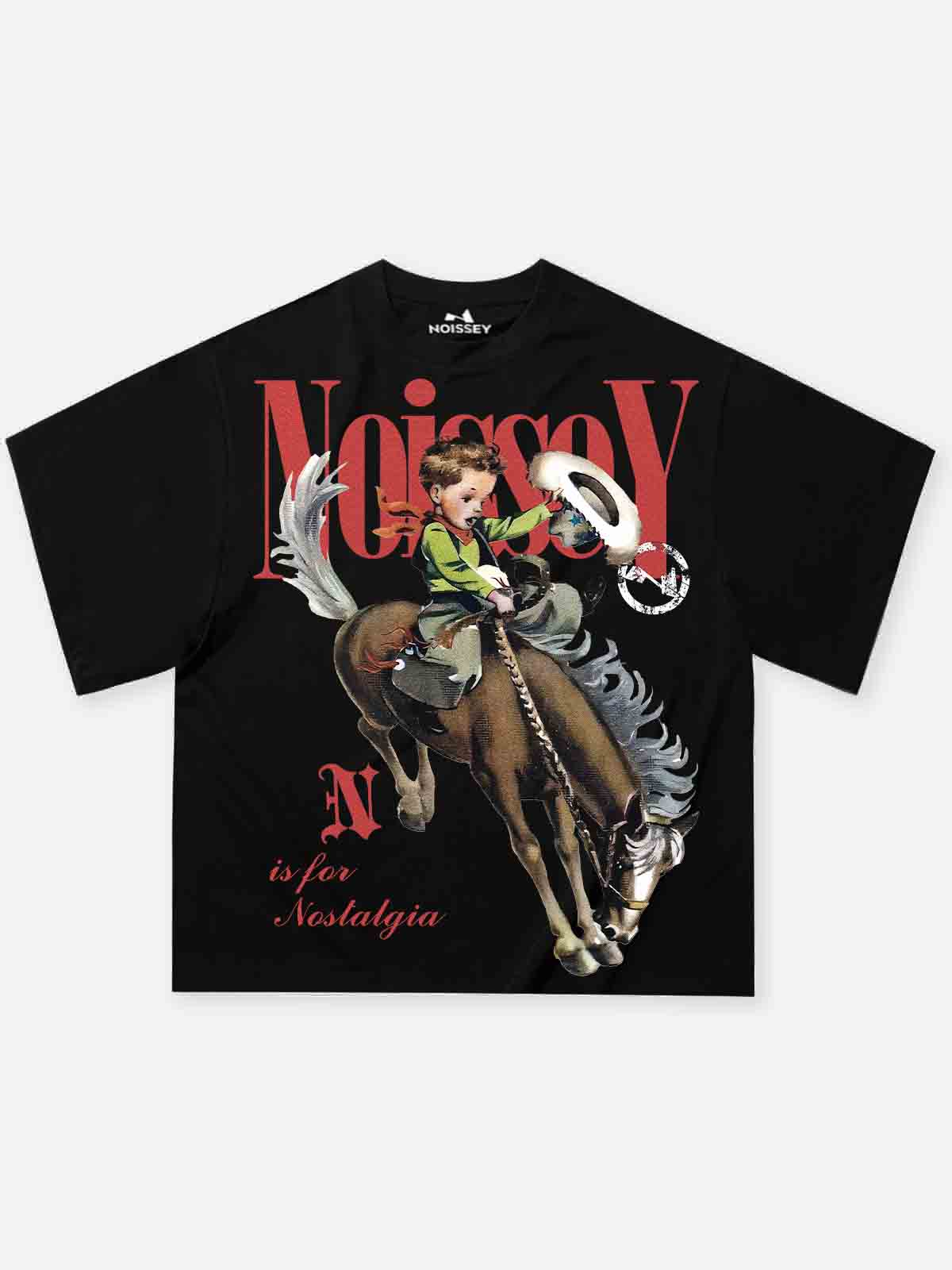 Boxy Oversized T-shirt - Cowboy Vintage Nostalgic Illustration PrintT-shirt