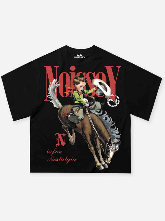 Boxy Oversized T-shirt - Cowboy Vintage Nostalgic Illustration PrintT-shirt