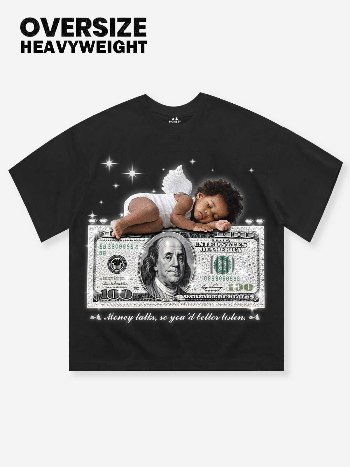 Little Angel Sleeping on Money Print T-shirt