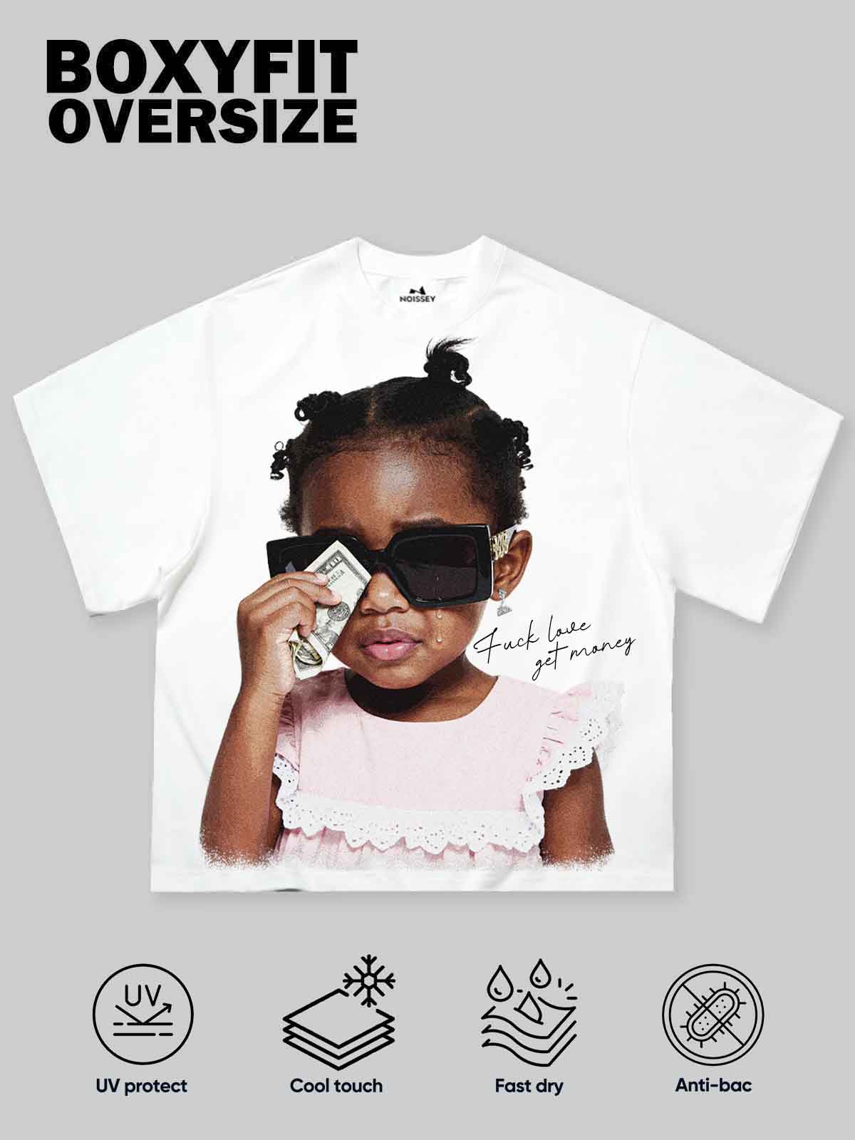 "Fuck Love Get Money" Girl Print Boxy Oversized T-Shirt