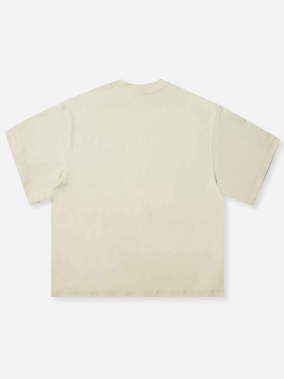 Boxy Oversized Beige T-shirt with Gold Glitter Leopard Lip Print