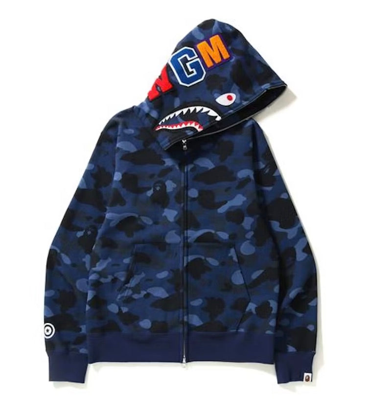 BAPE Sweat à capuche zippé intégral en camouflage coloré bleu