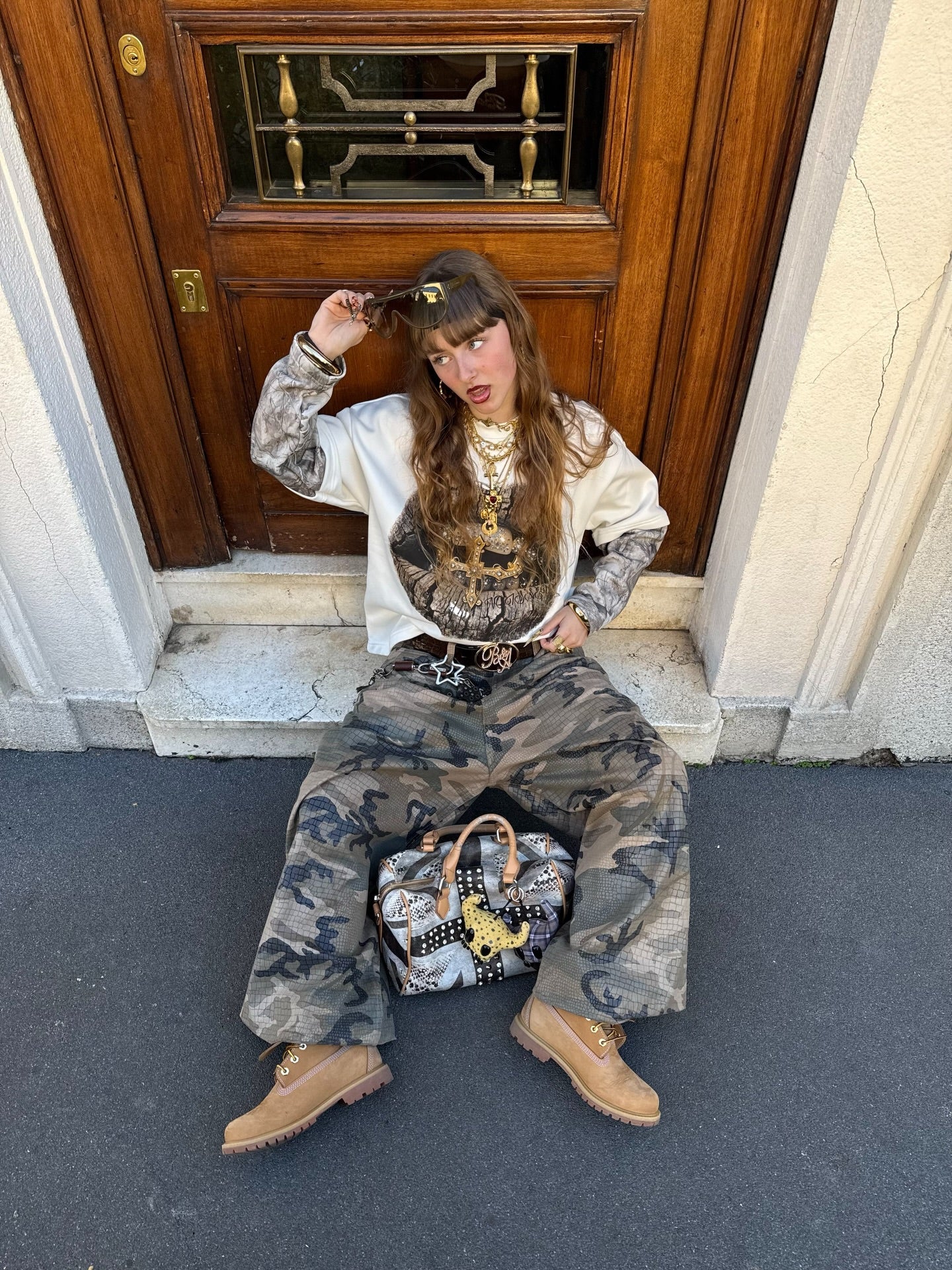 NOISSEY Real Tree Camo "Golden Cross" Layered Long Sleeve