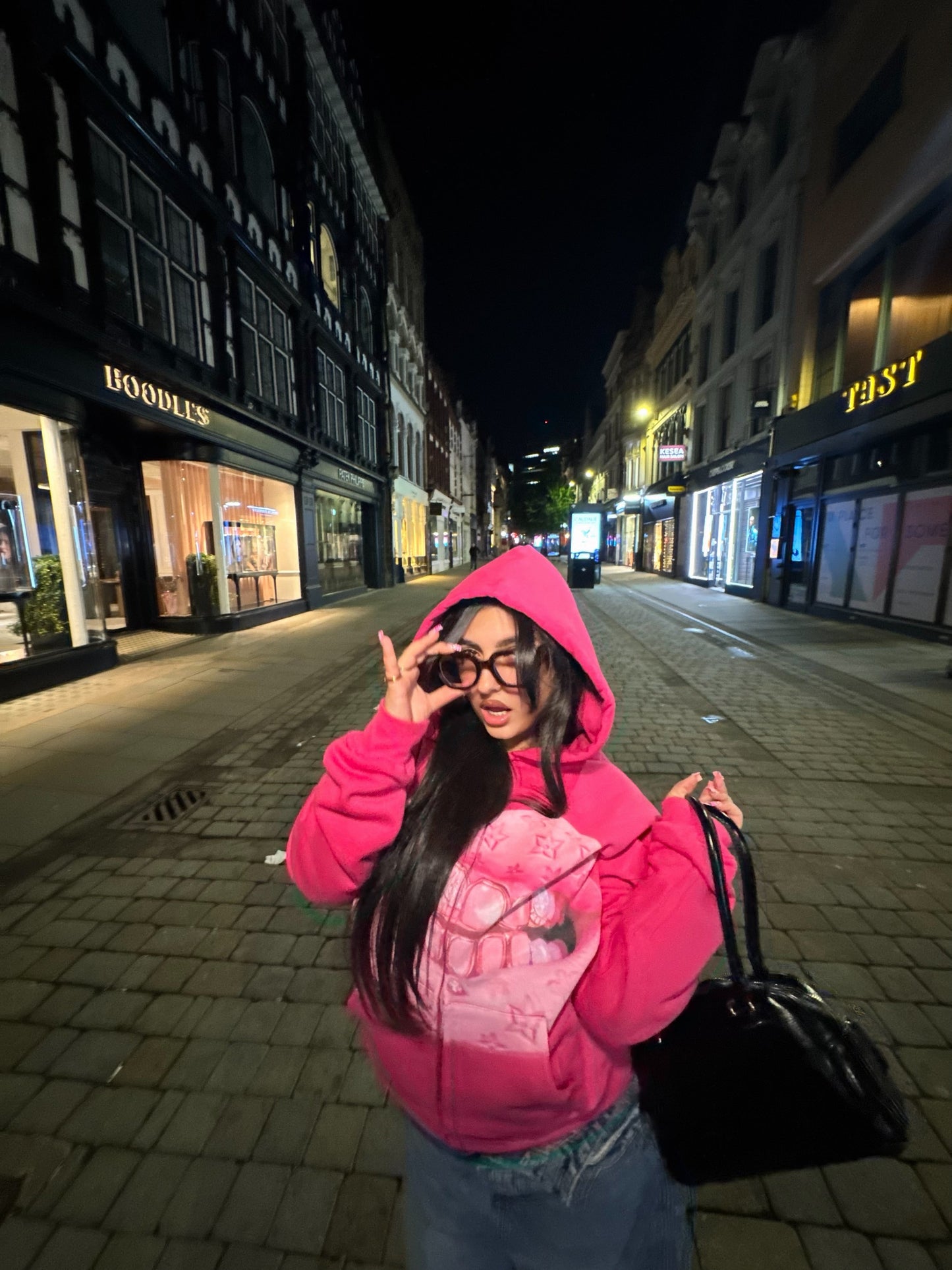 NOISSEY Pink "Leather Cat's Eye" Grillz Zip-Up print Hoodie