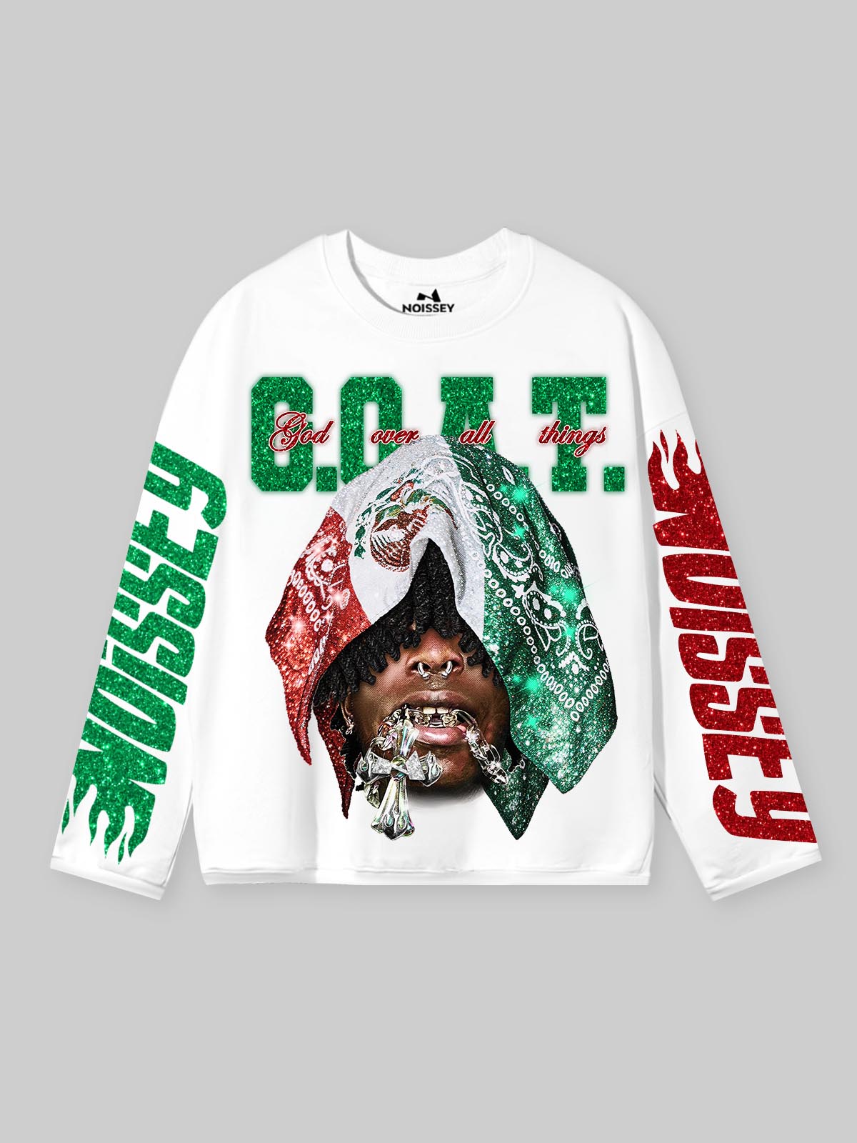 NOISSEY "Sovereign G.O.A.T." Sparkling Dual-Tone Paisley Bandana Biting Cross Heavyweight Long Sleeve
