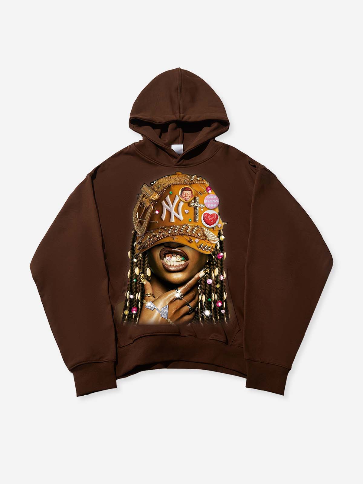 "Check out my grillz!" Brown Print Thin Hoodie