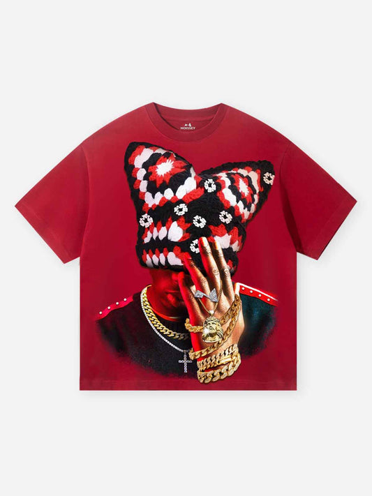 Red Light and Shadow Art Figure with Cat Ears Print Red Quick-Dry T-Shirt