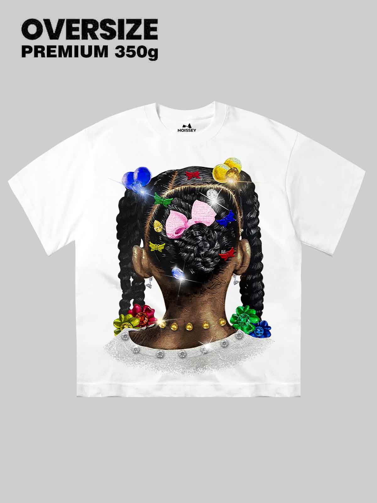 High-Quality Double Ponytails with Colored Hairpins Little Girl Print 350g T-shirt