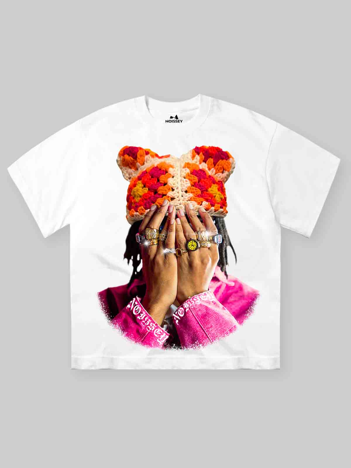 High Quality Jewel Ring & Orange Kitty Cap Wash Print heavyweight T-shirt