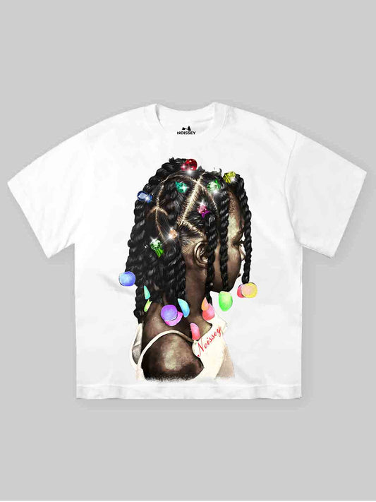 Candy-Colored Hairpin Oversized Print T-Shirt