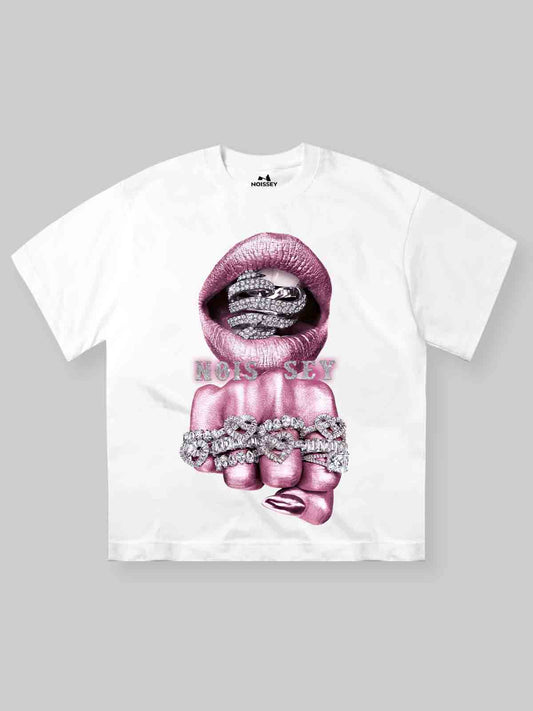 BOUNCE BACK© Pink Silver Diamond-Rich Printed T-shirt