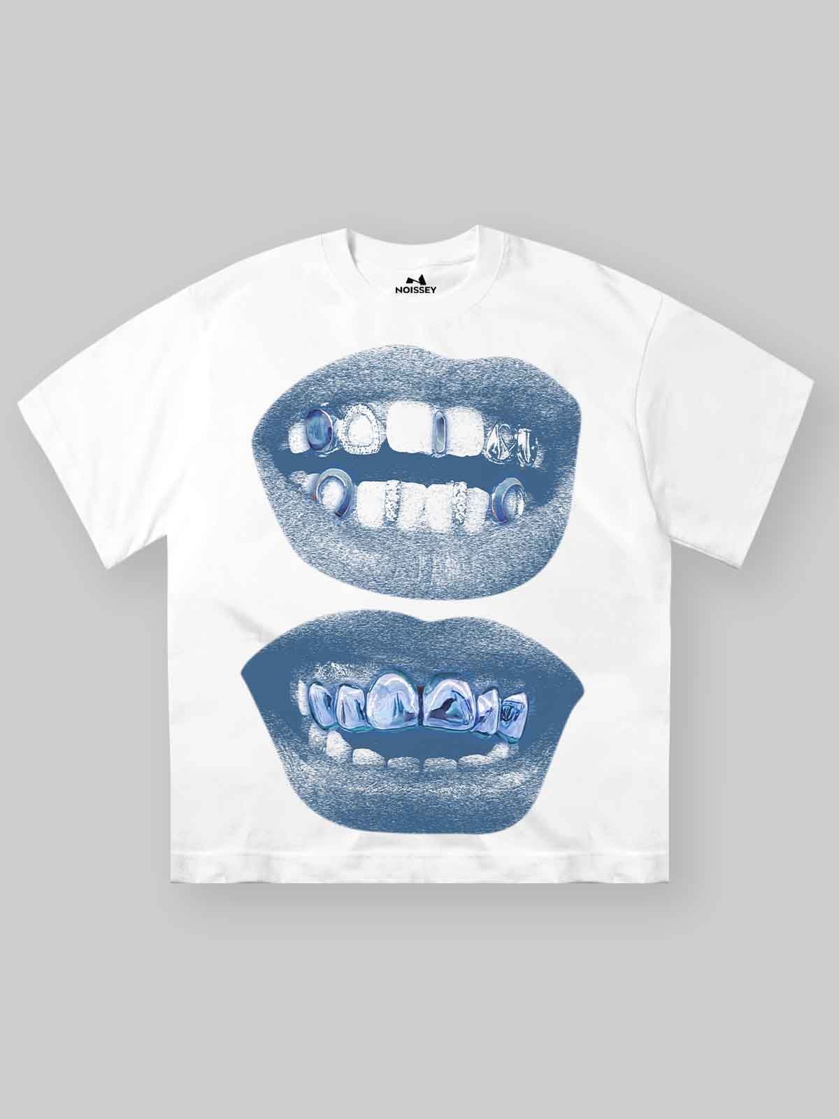 High-Quality Retro Blue Lips Grills Print heavyweight T-Shirt