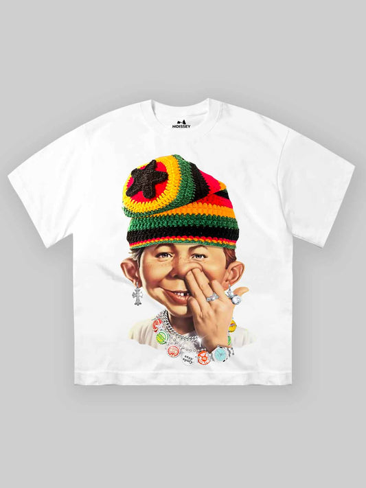 High-Quality BAD BOY Colorful Crochet Hat Print heavyweight T-shirt