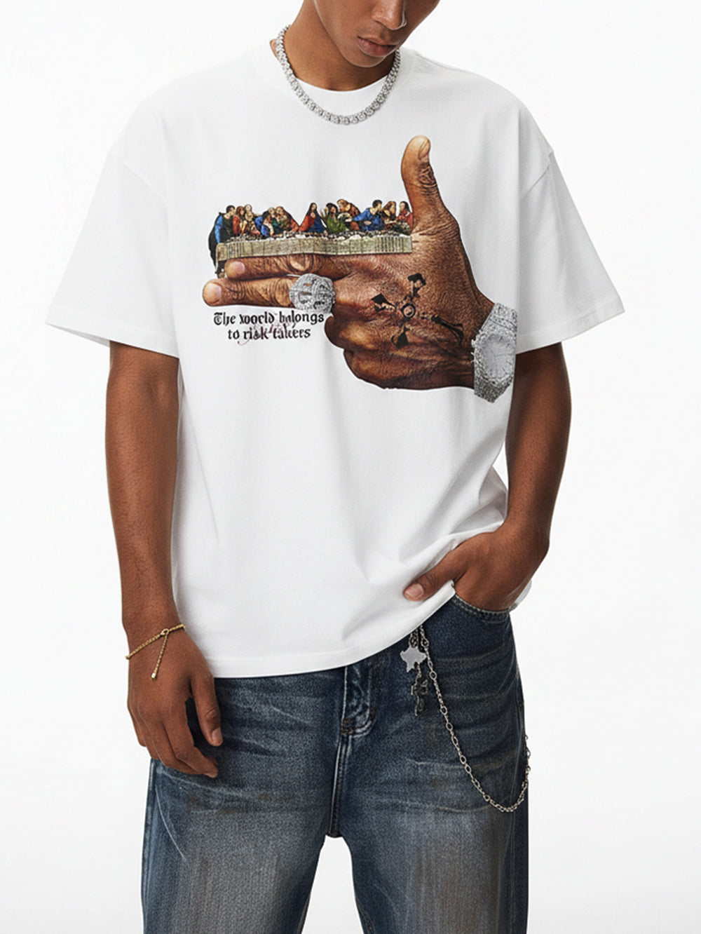 NOISSEY "Risk Takers" The Last Supper Graphic Art Tee - Pure White