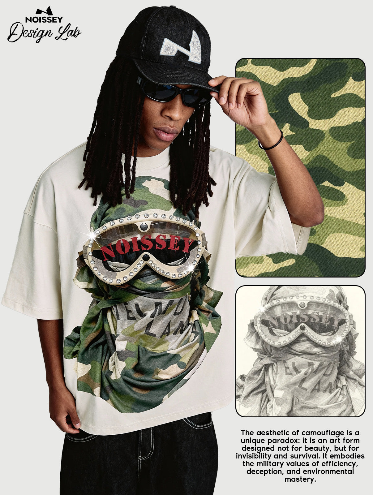 Camouflage Desert Art Headscarf Print Boxy Oversized T-shirt
