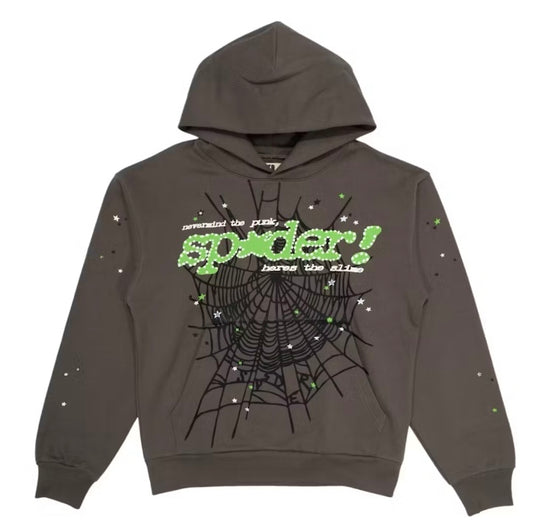 Sp5der Hoodie Slate Grey Green and White logo