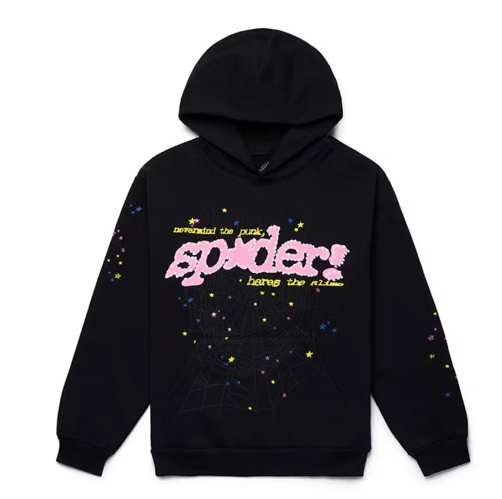 Sp5der Hoodie Black Pink logo