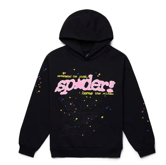 Sp5der Hoodie Black Pink logo