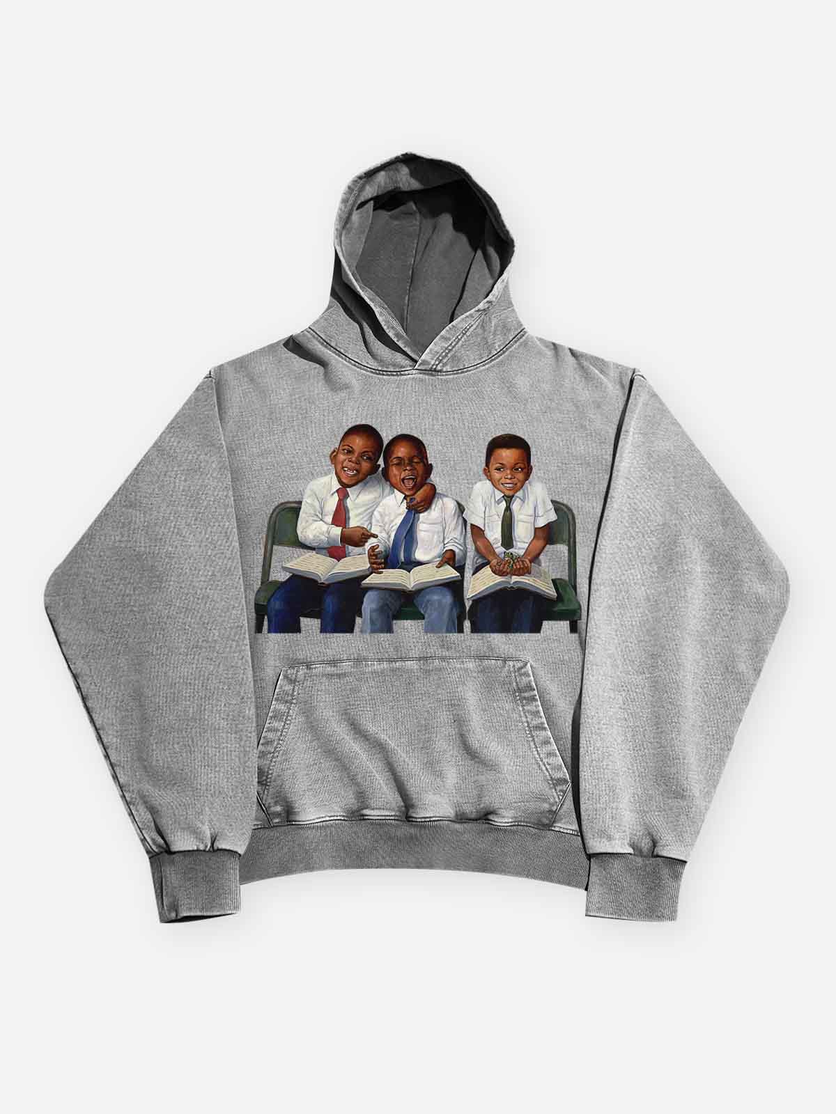 High-Quality Classroom Black Boy Print 425g Hoodie